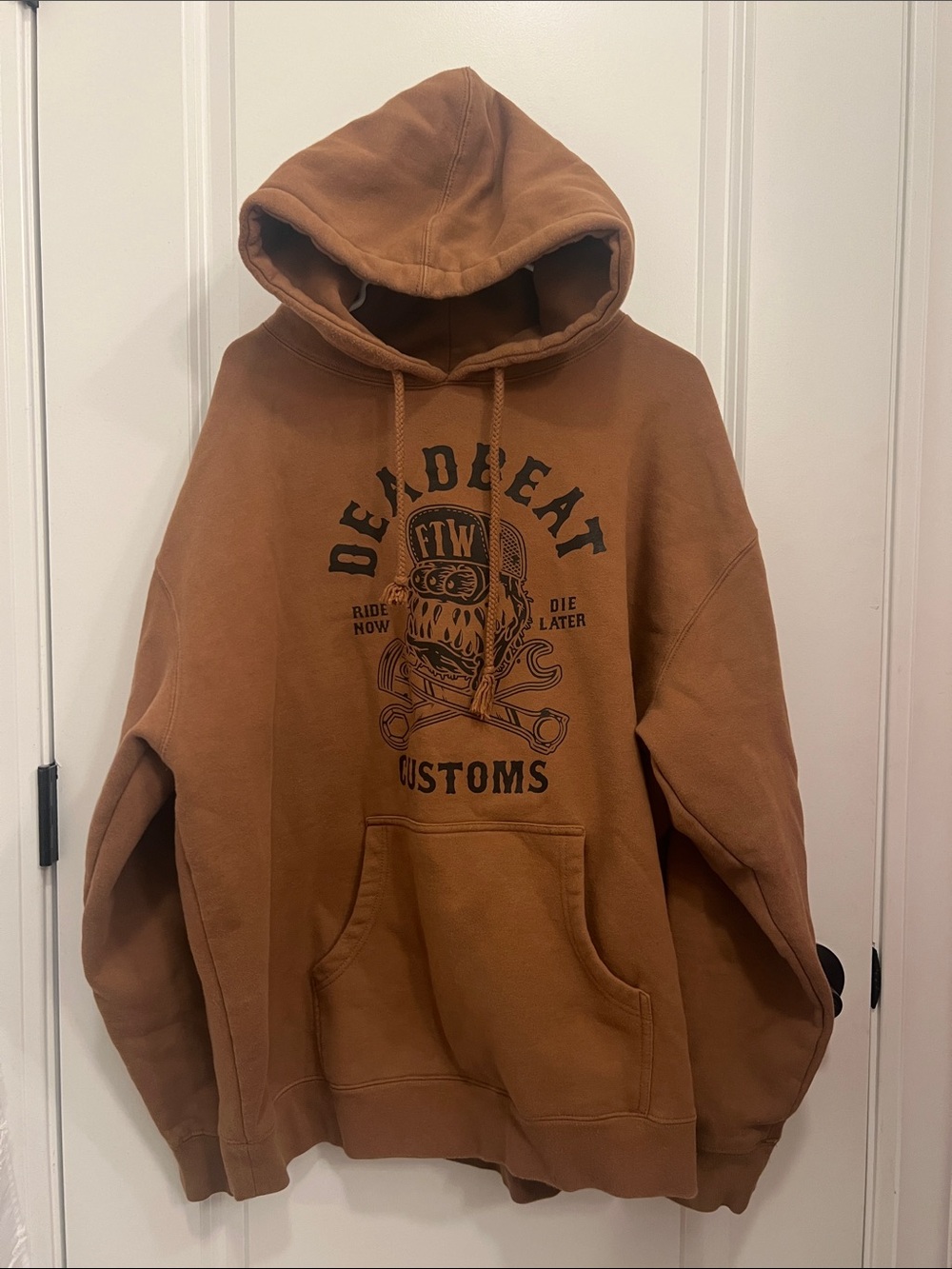 Deadbeat Customs Brown Graphic Hoodie - Men's Pullover Sweatshirt